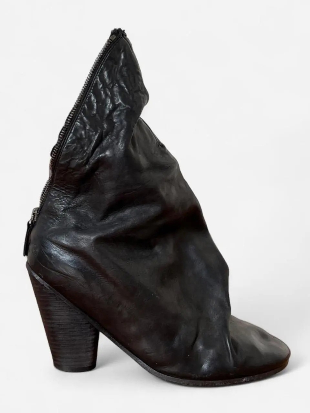 Marsell Sculptural Black Leather Bag Ankle Boots